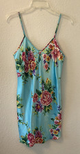Vintage Secret Treasures Womens Nightgown Slip Dress Satiny Blue Floral Sweet