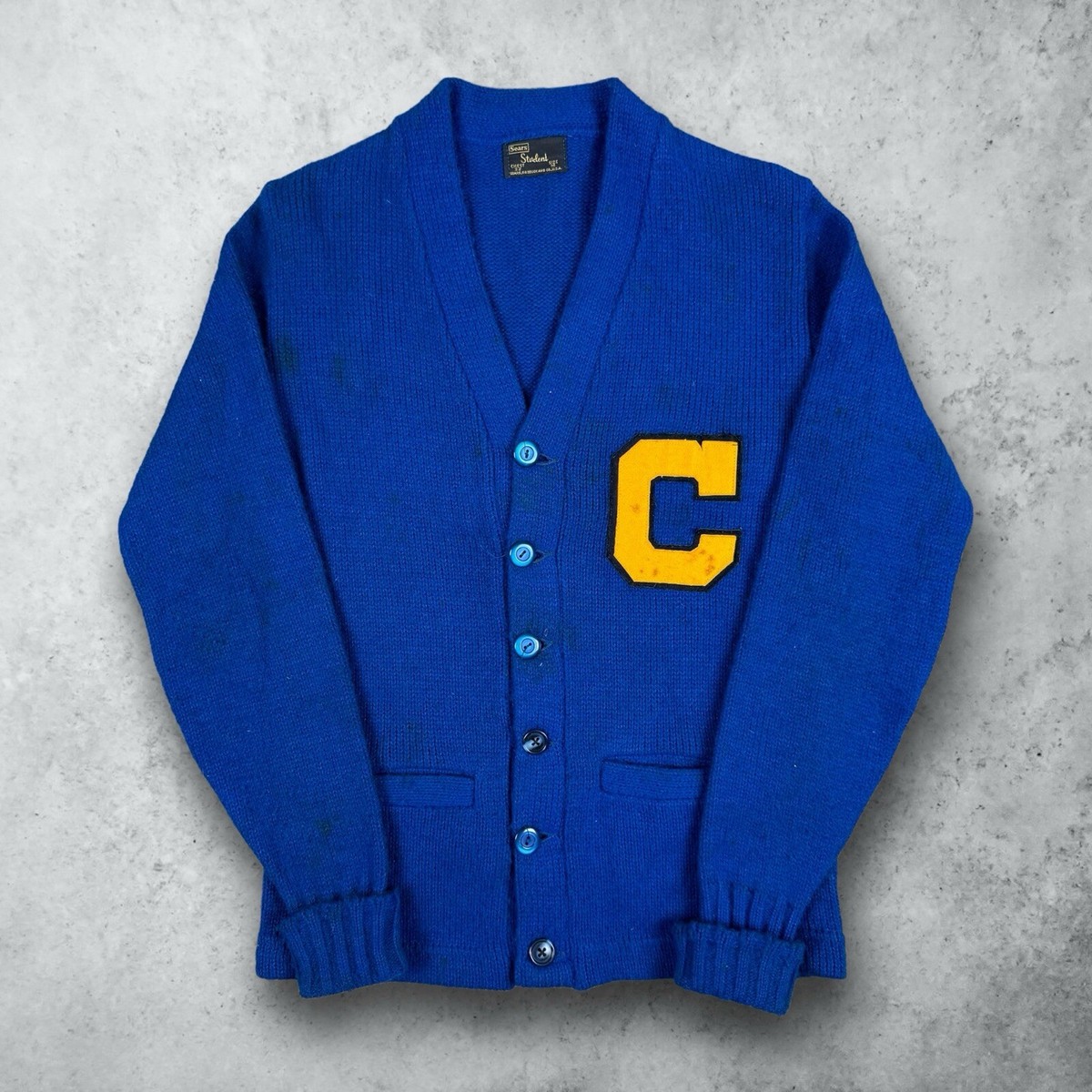 トップス 60s lettered cardigan Vintage 60s College School Acrylic Letterman Cardigan