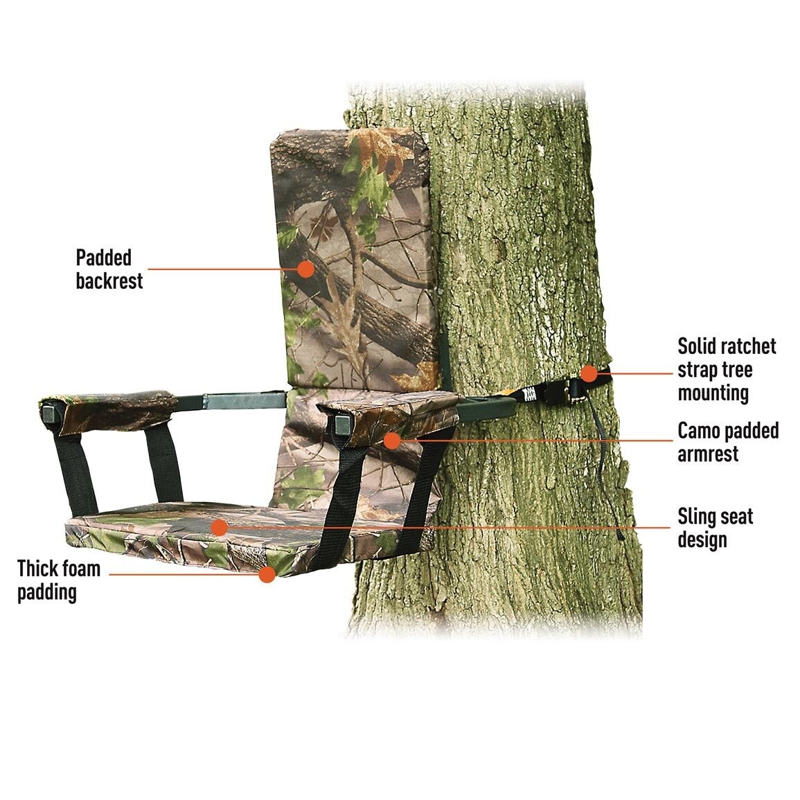 Deluxe Hunting Tree Stand Seat With Heavy-Duty Ratchet Strap - 300 Lb Capacity