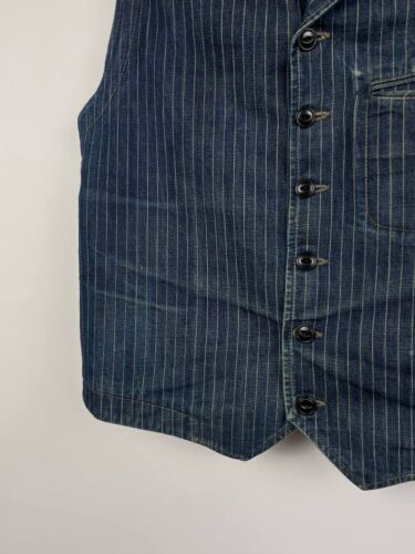 Gilet uomo denim non lavato blu coperta gilet a righe made in Italy taglia M - Foto 3 di 8