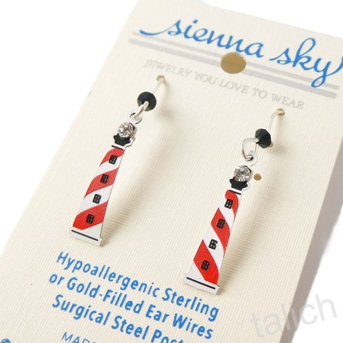 Sienna Sky Earrings Lighthouse in Red & White with Rhinestone Lightweight Unique - Picture 3 of 4