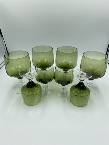 Sasaki Crystal Olive Green Water/Wine/Sherry Glasses Lot of 8 - Picture 2 of 7