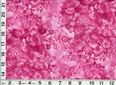 Dark Pink Roses on Light Pink Flowers Quilting Sewing Fabric by Yard  #509-2