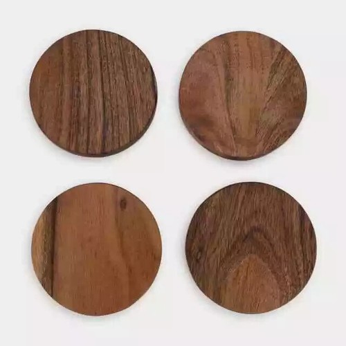 Set of 4 Acacia Wood Coasters for Hot and Cold Drinks - Picture 3 of 3