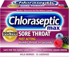 Chloraseptic Max Sore Throat Pain Relief Lozenges 15 Ct Wild Berries EXP 02/26