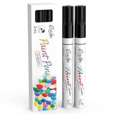 Black Paint Marker Pens, Set of 2 Oil Based Quick Drying and Waterproof Paint 