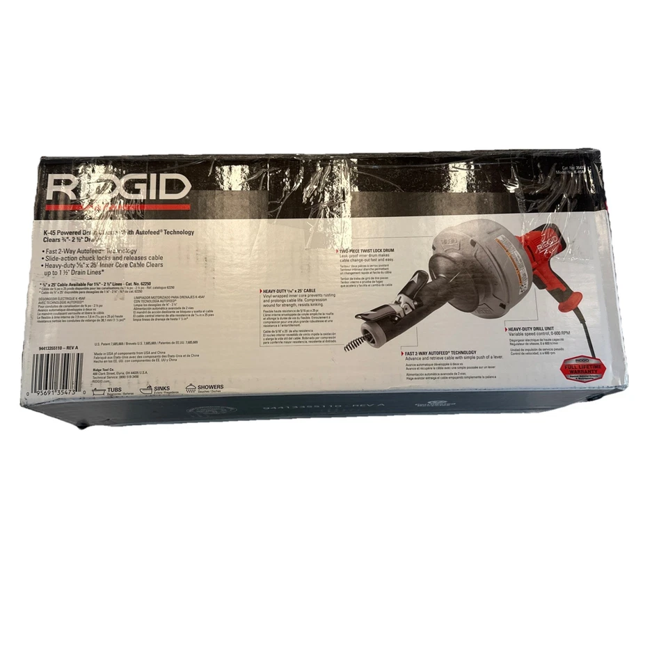 RIDGID K-45AF Powered Drain Cleaner with Auto Feed Technology 35473 - Image 3 of 4