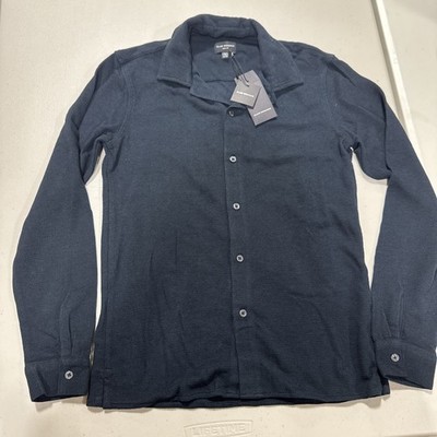 Club Monaco Navy Blue Waffle Knit Long Sleeve Button-up Shirt Size XS (D4,C16)
