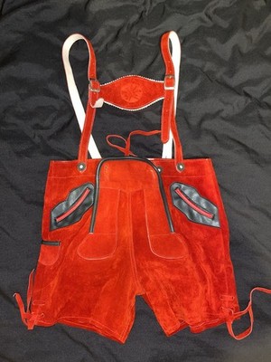 Lederhose Isar Trachten, Echt Leder in Rot, für Kinder, Größe 134
