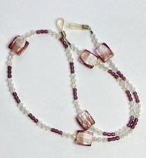 Beaded Eyeglasses Cord Necklace Lanyard Purple White 23 J784