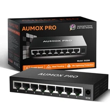 8 Port Gigabit Unmanaged Ethernet Switch Home Network Hub Metal Fanless