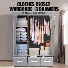 Large Fabric Canvas Wardrobe with Clothes Hanging Rail Shelving Storage Closet ✅
