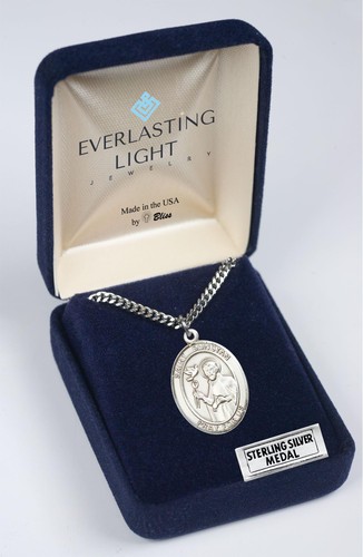 Saint Dunstan Medal Necklace– Men's Sterling Silver Pendant with 24-Inch Ligh... - Picture 5 of 6