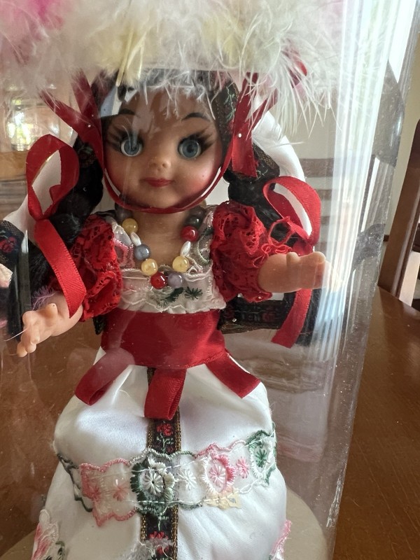 Dolly Huncholia Play Doll in Clear Tube Display Case Hat Outfit Necklace