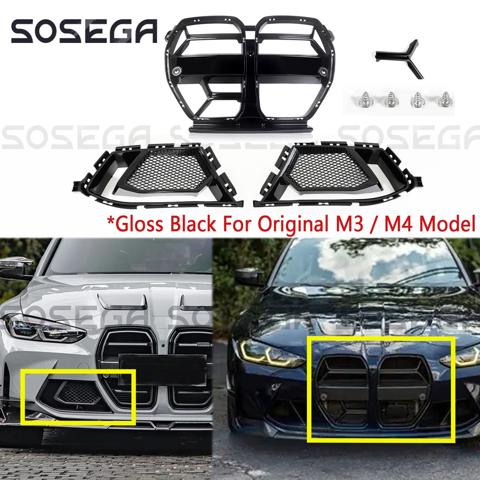 For BMW M3 G80 M4 G82 G83 2021+ Gloss Blk Front Bumper Nose Grille Air Duct Vent