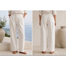 GAP x DÔEN White Pleated Trousers Women's Cotton Blend Coastal Chic Pants 34x30