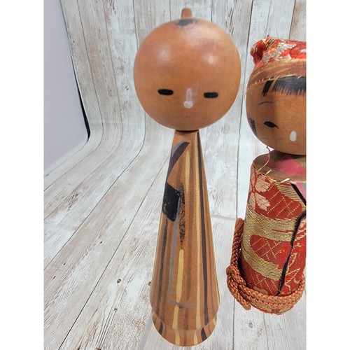 Vintage Kokeshi Dolls Tohoku Madien Marked Japan Lot of 3 Between (4" 5") - Picture 6 of 9