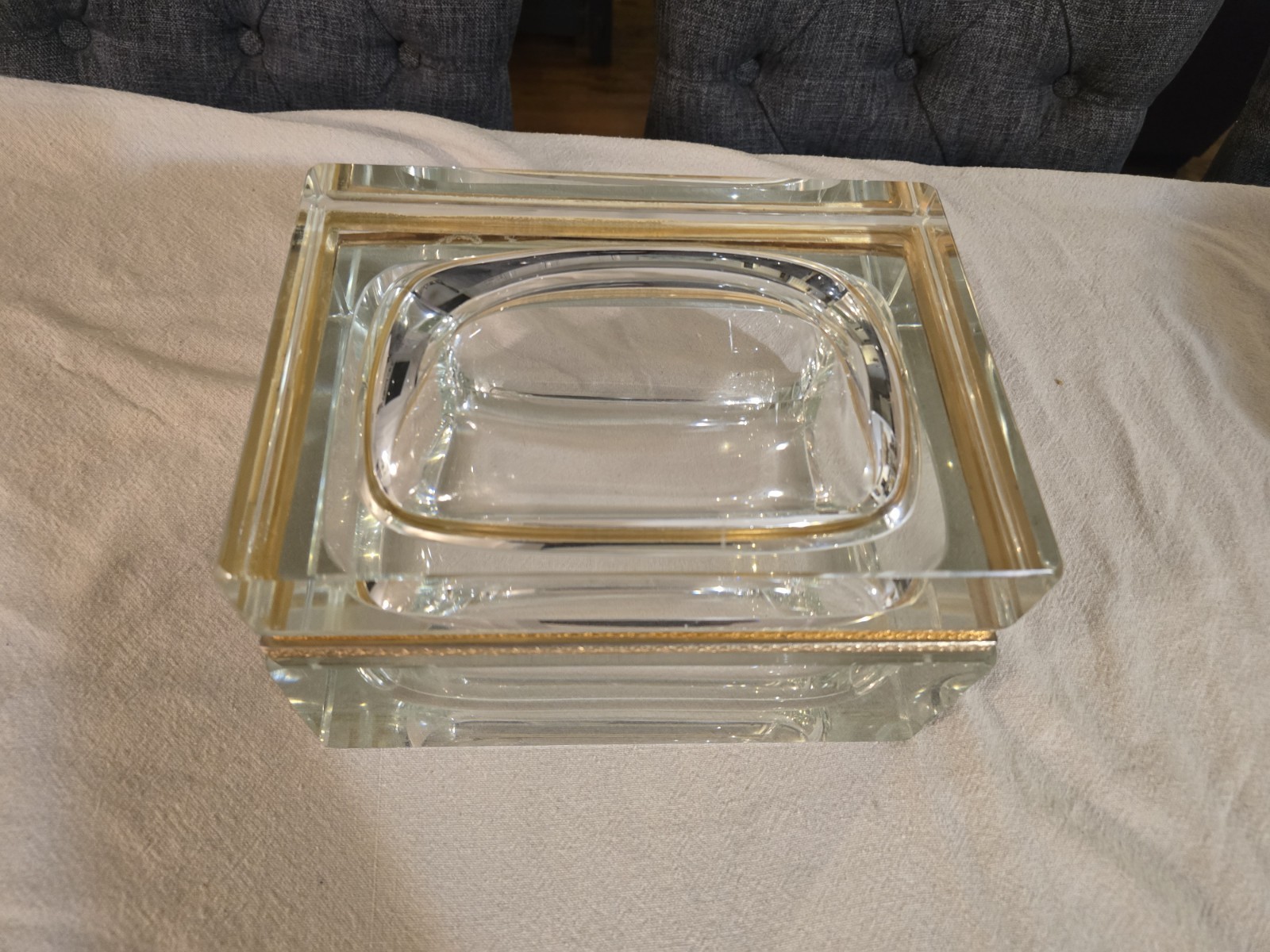 Vintage Murano Glass Casket Style Jewelry Box Clear