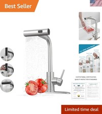 Elegant Pull Down Sprayer Kitchen Faucet with Waterfall Design in Brushed Steel