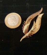 Corocraft Vintage Goldtone Feather Shape Brooch