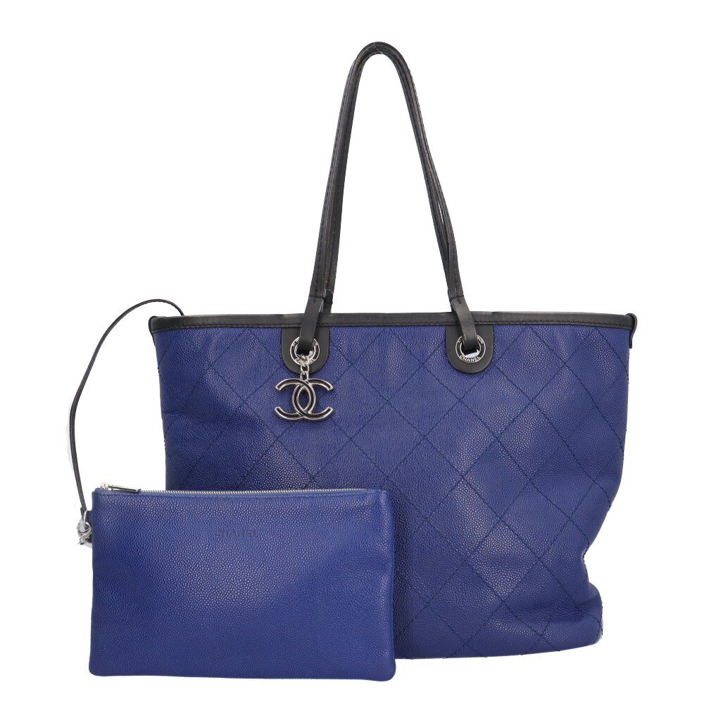 CHANEL Caviar Leather Tote Bag with COCO Mark Wild Stitch Detail
