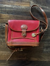 Vintage All Weather Leather Dooney And Bourke Crossbody. Red And British Tan.