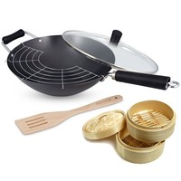 Ken Hom Wok & Deckel 31 Cm Set Induktion Antihaft Inkl. Dampfkorb 20 Cm & Wender