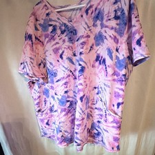 Scrubstar Women's 3XL Pink/Purple Patterned V-Neck Scrub Top RN 93643