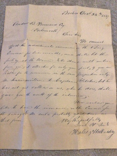 1839 Stampless Cover/Letter Boston MA to Portsmouth NH Business Letter C#HM - Picture 3 of 3