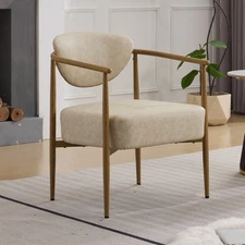 Modern Accent Chair Leather Upholstered Armchair w/ Metal Frame for Living Room