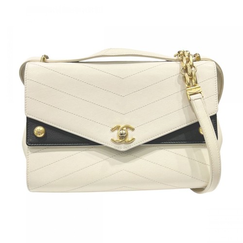 CHANEL Chevron Bicolor Flap Bag Shoulder Bag Messenger Bag 27th Gold Hardware Ca