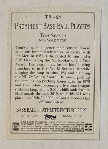 TOM SEAVER 2020 Topps Update Series - Turkey Red 2020 #TR-21 Mets HOF Cy Young - Picture 2 of 3