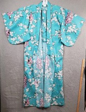 Japanese Yukata Kimono Long Robe One Size Geisha Lady Cherry Blossom Belt Cotton