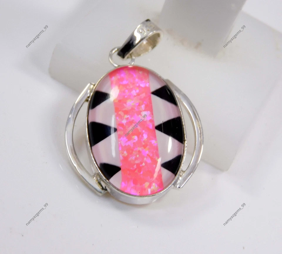 Hermoso colgante de plata de ley 925 de 28,70 quilates de ópalo australiano con piedras preciosas Foto 2 de 4