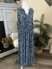 MOLLY € ISADORA Teal Sleeveless Dress with White Pattern Size 3X