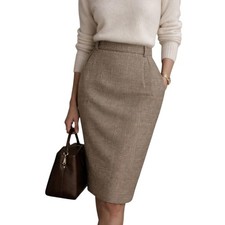 Vintage Ralph Lauren Women's 100 Laine Wool Houndstooth Midi Skirt Sz 12 USA