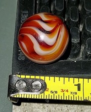 Glass Toy Marble - Orange, Red White Swirl, Single, Machine Made, Ages 17