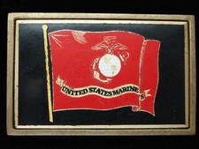 PF07142 VINTAGE 1983  UNITED STATES MARINES  MILITARY SOLID BRASS BELT BUCKLE