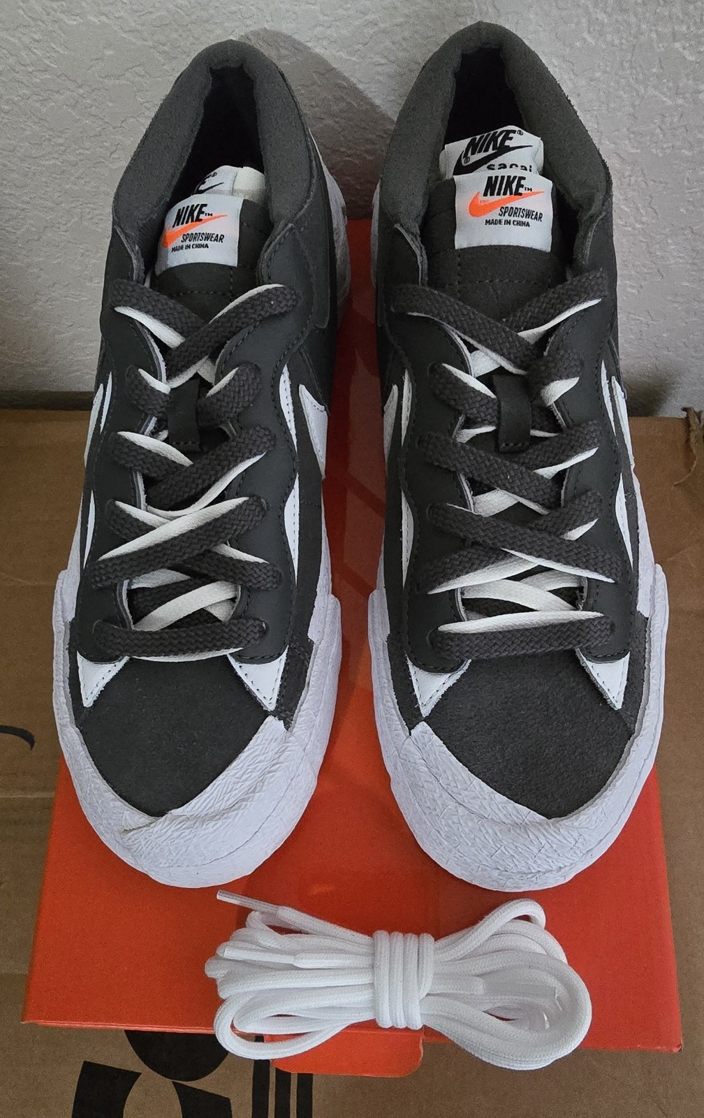 SACAI X NIKE Nike Blazer Low X Sacai Uomo 8 Grigio Bianco DD1877 002 Scarpe Sneakers Emo Limited