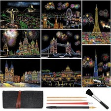 8-Sheet Rainbow Scratch Art with Tools for Adults  11.6 x 8.3 inches, Gray