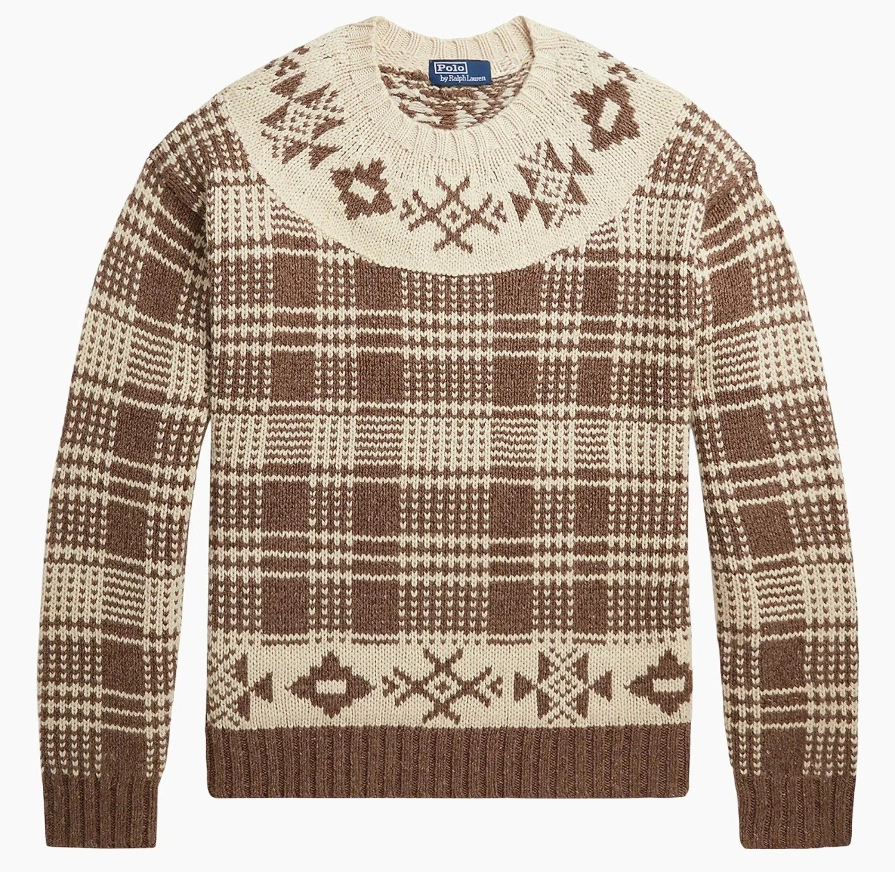 Polo Ralph Lauren Fair Isle Plaid Wool Blend Yoke Sweater Mens XL Brown $498