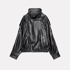 ZARA NEW stylish leather long-sleeved V-neck jacket as an outerwear piece