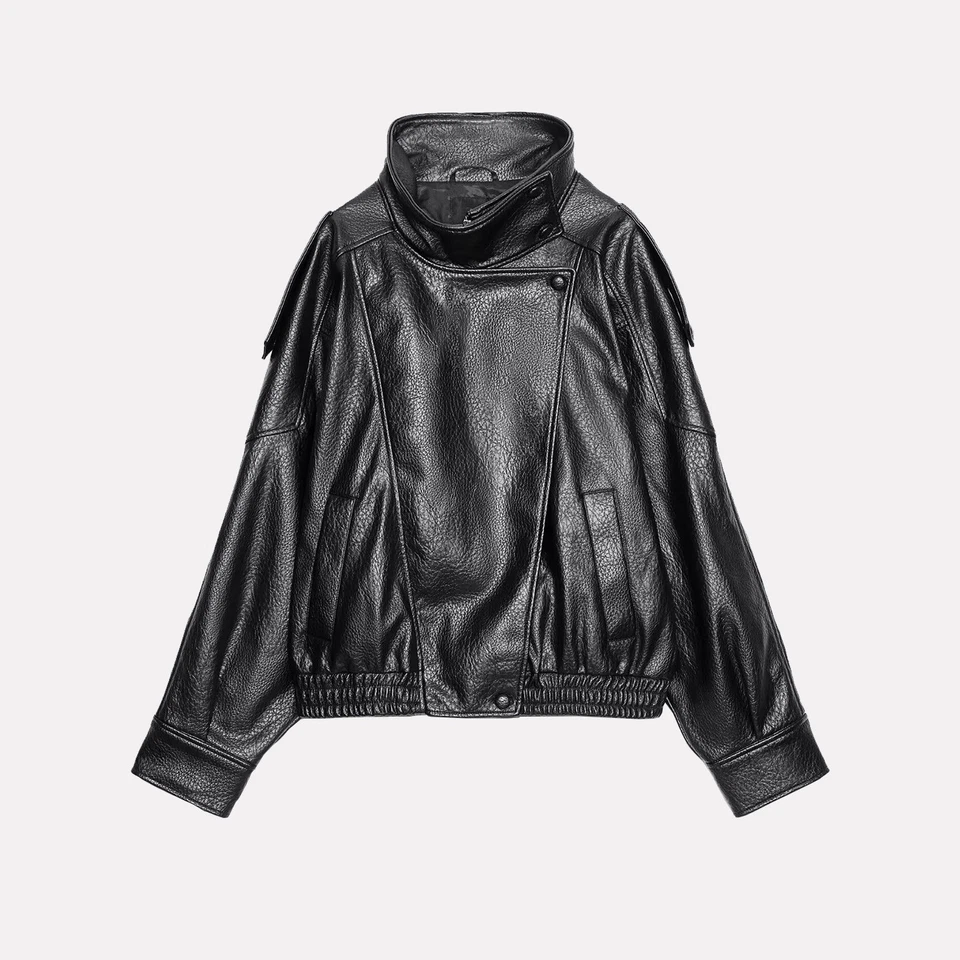 ZARA NEW stylish leather long-sleeved V-neck jacket as an outerwear piece - Image 4 of 4