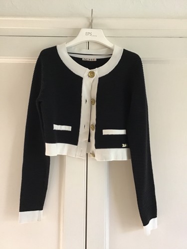 Womens Ichi black & cream cropped long sleeve cardigan (70% cotton) - size M