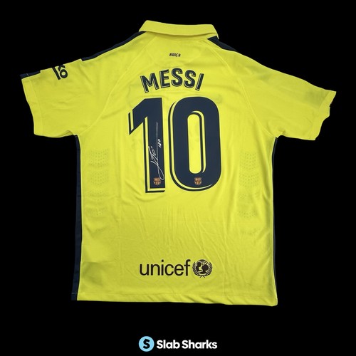 LIONEL MESSI SIGNED AUTO BARCELONA SHIRT JERSEY WITH COA YELLOW