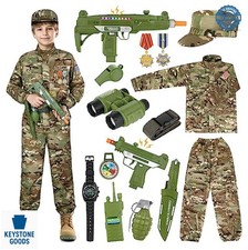 Kids Army Costume 15 Piece Military Soldier Dress Up Set with Hat Vest Gear