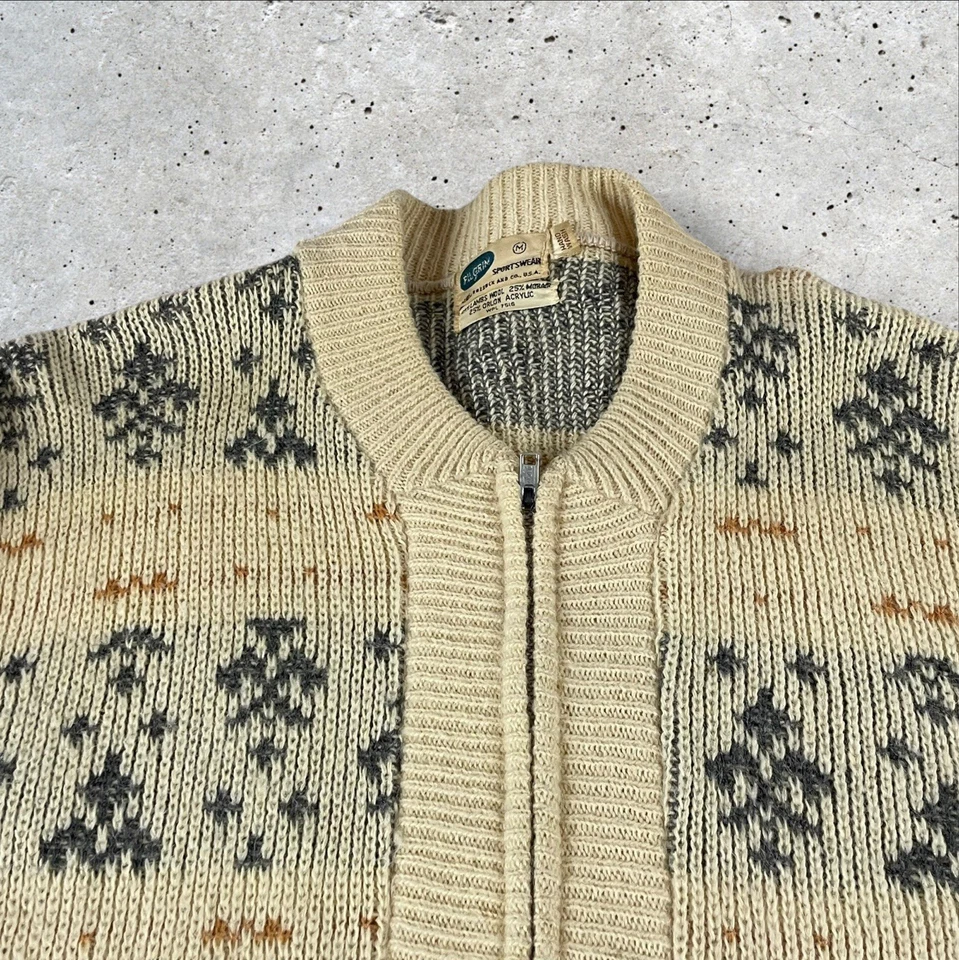 Suéter Vintage Para Hombre Mediano Lana Mohair Cremallera Completa Grunge Cobain Años 60 Retro F440 Foto 2 de 4