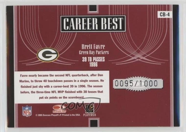2005 Donruss Elite Career Best /1000 Brett Favre #CB-4 HOF - Image 2 of 2