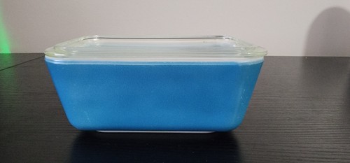Vintage Pyrex 502 B Schüssel Aqua Blau Türkis mit Deckel 502C 4" x 6,75"