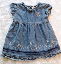 Y2K Vintage 1990s Cherokee Jean Dress w/ Floral Embroidery Lace Trim 12months